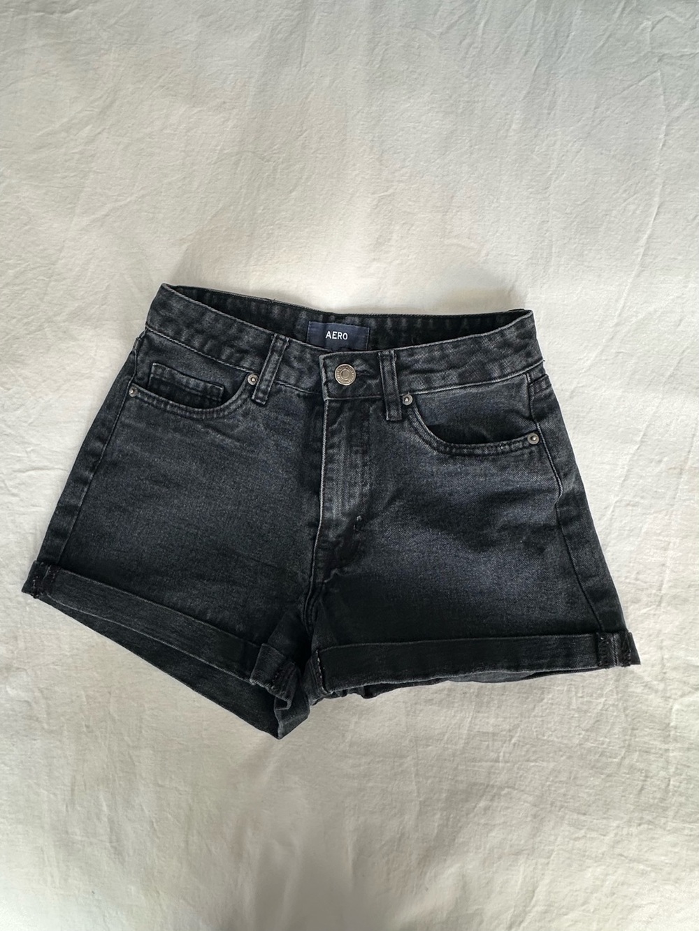 Aeropostale Black Cuffed Denim Shorts